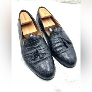 Mezlan Platinum Paterno Genuine Alligator Black‎ Loafer Tassel Men's Size 13 EUC